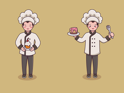 chef character bakery branding cafe cake chef chef character chef logo cute design design food graphic design illustration job kitchen kitchen vector logo people vector work