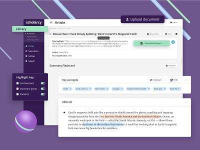 UX/UI Design for Scholarcy academic ai innovation instrument paper papers reading robot summary summirizer tool ux violet