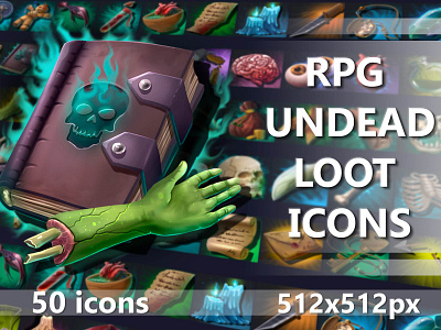 Undead Loot Icons 2d art asset assets bone bones craftpix evil fantasy game gamedev icon icons indie loot mmorpg object rpg set undead