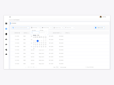 Fleet System table and filter filter table ui ux website