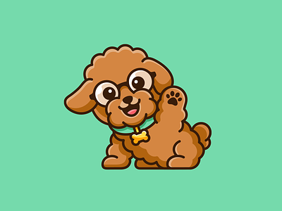Geeky Toy Poodle adorable brown cartoon character cute dog geek geeky happy hello illustration mascot nerd pet puppy smiling toy poodle warm waving welcoming