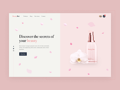 Cosmetic landing page design app beauty branding cosmetic design fashion flat light theme minimal simple skincare ui ux