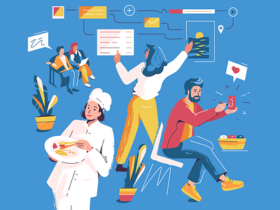 High-tough sales teams, Culinary & Craft brands brand branding craft culinary graphic graphic design high touch illustration illustration art people planning sales team ui vector vector art