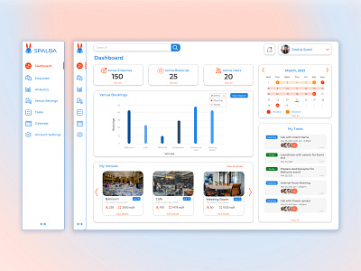 Venue Management Dashboard adobe xd artist dashboard dashboard design design event figma graphic design india pastel technology ui ui design ux design venue web design