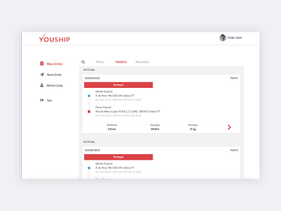 YouShip Web App Re-design delivery.