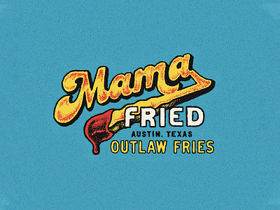 Mama Fried Logo austin design food truck fries hand drawn illustration logo logotype retro rough script stipple stippling texas texture vintage