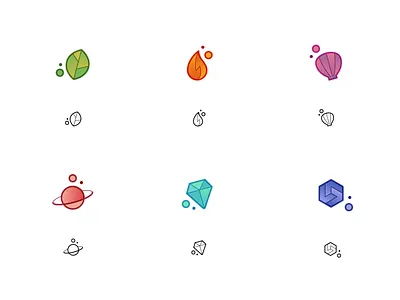 Fantasy Resource Icons design diamond fire flat game icon illustration leaf nature planet sea shell space stone vector