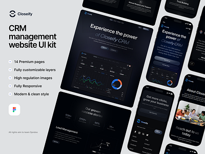 Closeify CRM SaaS website design UI kit | UIUX | Responsive design interface product service startup ui ux web