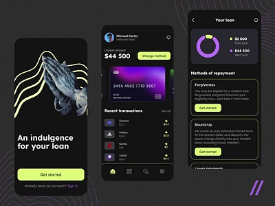 Study Loan Repayment App android mobile animation app app design dark theme debt design design ui education finance fintech ios app loan mobile motion payment study ui uiux ux