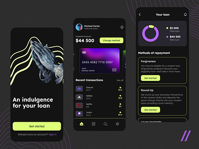 Study Loan Repayment App android mobile animation app app design dark theme debt design design ui education finance fintech ios app loan mobile motion payment study ui uiux ux