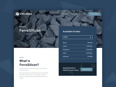 CNS Alloys :: Product Page chart factory hero industrial industry metal navy products web website