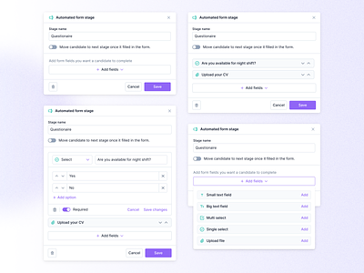 Stage editing - V2 add add step automation block configuration configure form form form block form builder form editing forms google forms job recruitment settings stage stage editing step step configuration step editing