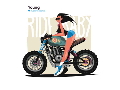 Biker girl illustration bike biker character flat girl hot illustration kit8 moto motocycle side vector woman