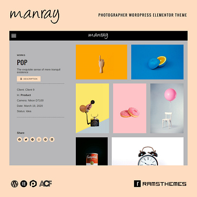 MANRAY 📸 design elementor graphic design minimalistic photographer photography portfolio templates typography ui wordpress design wordpress theme