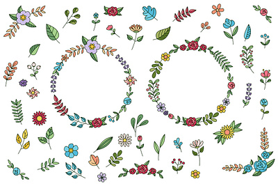 Flower collection floral flower illustration leaf outline plant rose sunflower wreath