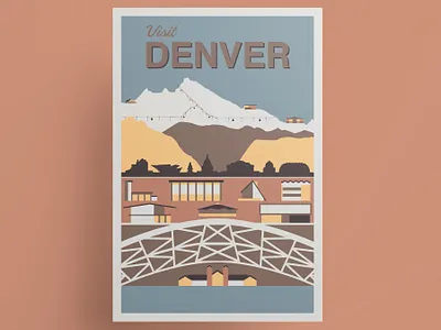 Denver vintage travel poster architecture colorado denver drawing illustration mid century mid century modern midcentury midcenturymodern poster poster art poster design travel poster vector vector art vector illustration vintage travel poster