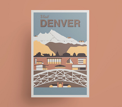 Denver vintage travel poster architecture colorado denver drawing illustration mid century mid century modern midcentury midcenturymodern poster poster art poster design travel poster vector vector art vector illustration vintage travel poster