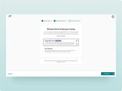 401k Investment Choices 401k account admin design financial fintech flow graphic design investing investments personal retired retirement transaction ui ux wizard