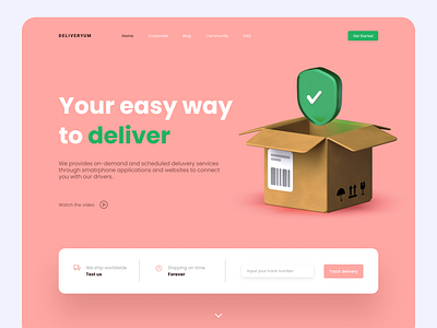 Landing Deliveryum 3d app design branding delivery delivery app design icon illustration inspiration interaction interface landin page logo modeling render ui ui design ux web design