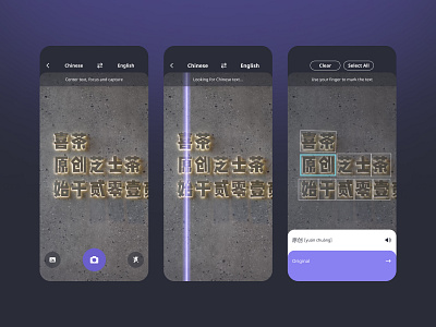 Text Regconization Mobile UI app camera design detect interface language mobile regconization text translate ui ux