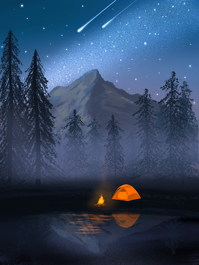 Silent Reverie art calm camping designs digital art drawing escape forest illustration lake nature night painting procreate stars