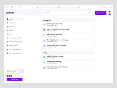 NotaAI - Your raw meeting notes application android application collaborative dashboard meeting app menus mobile app notaai note ai notepad notes app notes application product design summary to do app ui user interface ux wavespace web app