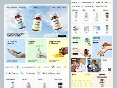 Pills: Health E-Commerce UI design doctor ecommerce health care health care website design healthcare healthcare website landing page medical project medical website design medicine medicine shop online consultation online healthcare online medical services ui web webdesign website