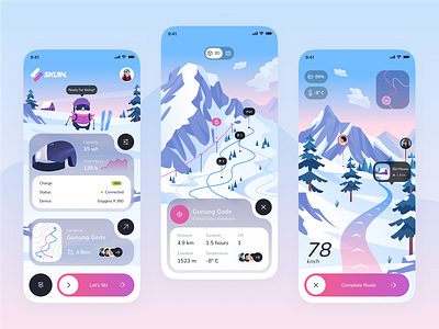 Skuin - AR Ski Goggles App app design ar augmented reality goggles illustration maps mascot mascot illustration mobile nurdiansyah penguin mascot popular ski ski app ski mascot skuin snow snowboard ui vr