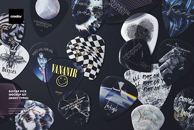 Guitar Pick Mockup Set creator custom customizable design designed generator guitar pick mockup set mock up mock ups mockups pattern patterns personalized printed smart object surface template templates