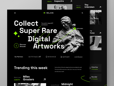 HELIOS NFT Marketplace Website art bitcoin crypto cryptoart cryptocurrency dark landing page marketplace nft nfts token ui ui design ux web web design website