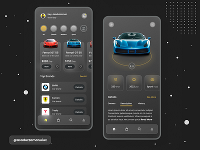 Car Rental App Design adobe xd android android app app app design appuidesign appuiux car car rental clean concept daily ui dark dark ui design figma flat minimal rent a car ui