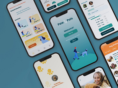 Dog Walking App - Paw Pals dog care app dog walking app dribbble case study friendly dog app product design prototype ui ux ux design