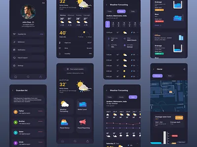 Flood Alert App app application dark ui drainage flood flood alert app flood warning hazard hazard warning ui ux warning water weather weather app