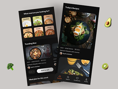 Recipes🍪 app branding chef clean dark design drink food minimal mobile popular product design recipes trending ui uidesign userexperiencedesign userinterface uxui