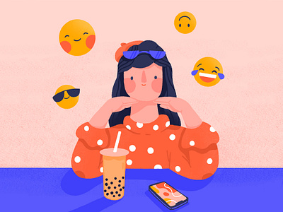 Emoji day boba boba tea bubble tea character emoji emojiday emoticon illustration woman