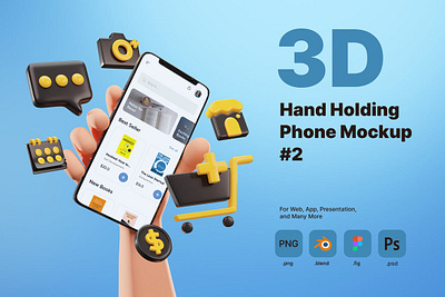 3D Hand Holding Phone Mockup for E-commerce 3d 3d animation 3d art 3d illustration app business hand hold holding illustration iphone mockup page phone rendering sale smartphone template ui website