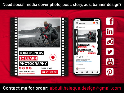 Instagram social media post design for Photography course ad design maker banner banner ads google ads graphic design ig post design insta banner design insta post design instagram post design photographer photography social media ad social media banner social media post design web ads web banner design