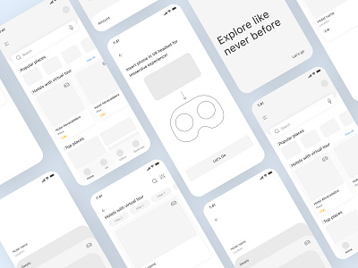 Explore - travel app with vr appdesign dailyui design designthinking productdesign travel ui uidesign uiux ux virtualreality vr wireframes