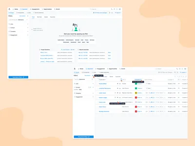 Search Results + Hover States analytics apollo dashboard filter by filters list list view prospect prospecting results saas sales salesforce search search results sort sort by strategy ui zoominfo