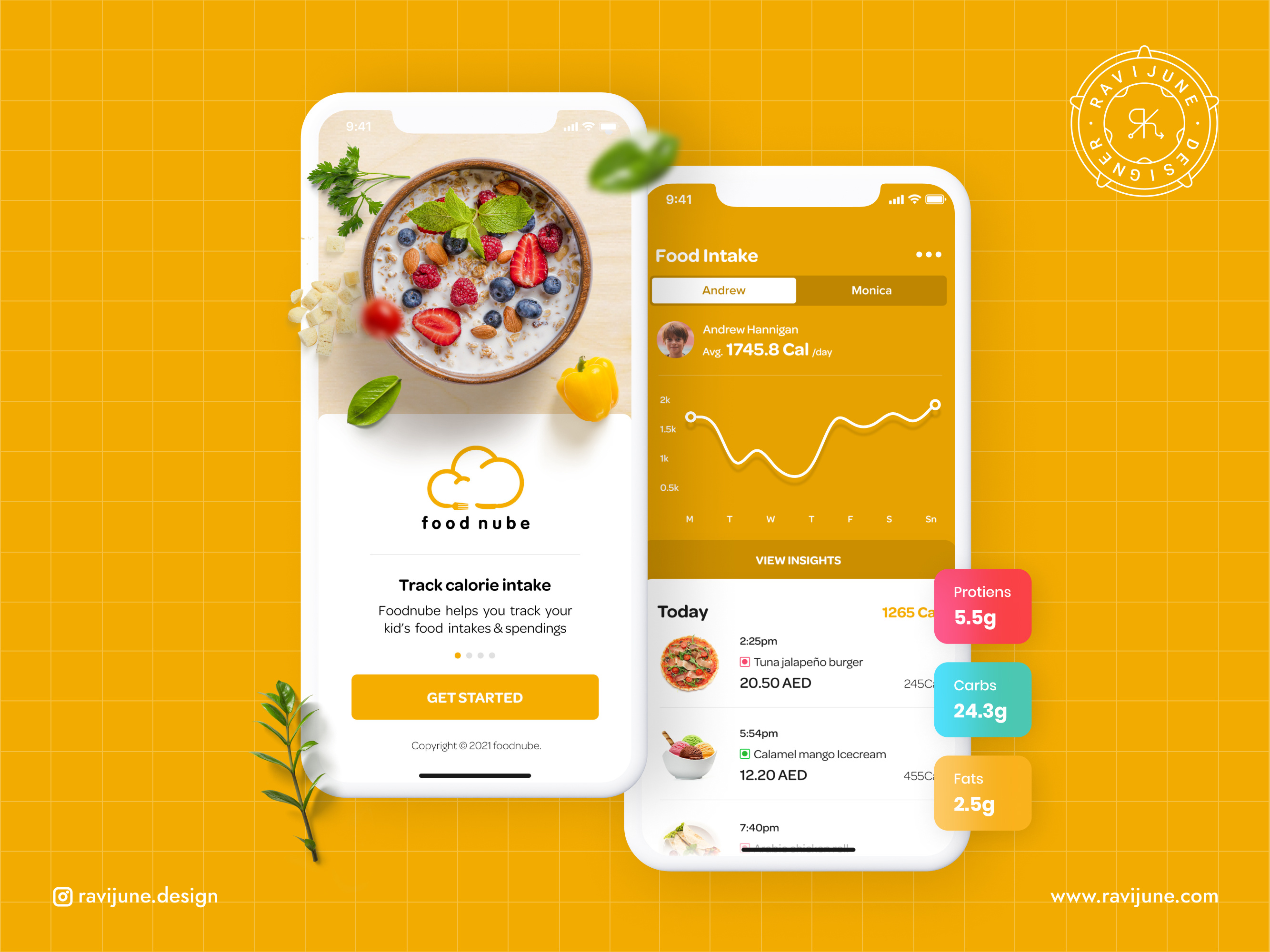 Foodnube - Track food intake animation appdesign brandidentity branding calories designer expenses figma food food app foodnube logo mobile app photoshop ravijune uidesign uiux uxdesign