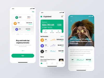 Cryptoland - Crypto Market App UI Kit bank bitcoin blockchain branding clean crypto cryptocurrency design designer finance fintech money stock trade ui ui8 uidesign ux uxdesign wallet