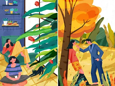「生活中的小确幸」 design draw graphic design illustration 大暑插画 扁平插画 手绘 插画 暖色系插画 秋分插画 立秋插画 肌理插画 节气插画 节气海报