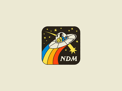 NDM alternate badge branding dogs graphic design illustration logo ship space ufo vintage