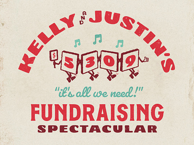 Kelly and Justin's Fundraising Spectacular 5309 character dancing fundraiser illustration tommy tutone