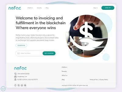 nofac website home page - invoicing blockchain blockchain home page invoicing logo nofac ui ui ux design website