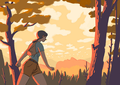 Pareidolia #3 dusk editorial illustration girl hiking illustration