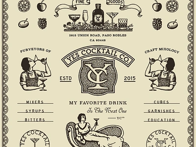 Yes Cocktail Co. 30s badge bar branding cocktails graphic design illustration logo monogram restaurant vintage woman