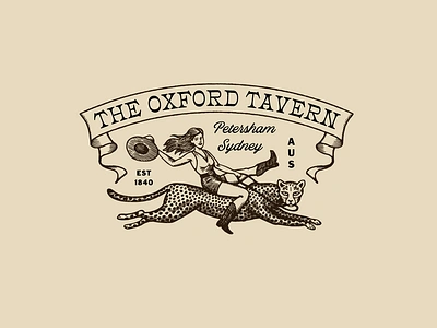 The Oxford Tavern Logo badge bar branding cat cowboy cowgirl graphic design illustration logo restaurant vintage western