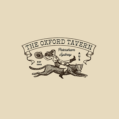 The Oxford Tavern Logo badge bar branding cat cowboy cowgirl graphic design illustration logo restaurant vintage western