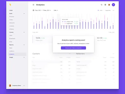 Analytics Reports analytics charts clean dark dark mode ecommerce ecommerce app ecommerce design ecommerce shop graph minimal minimalism minimalist reports stats ui ux visitors